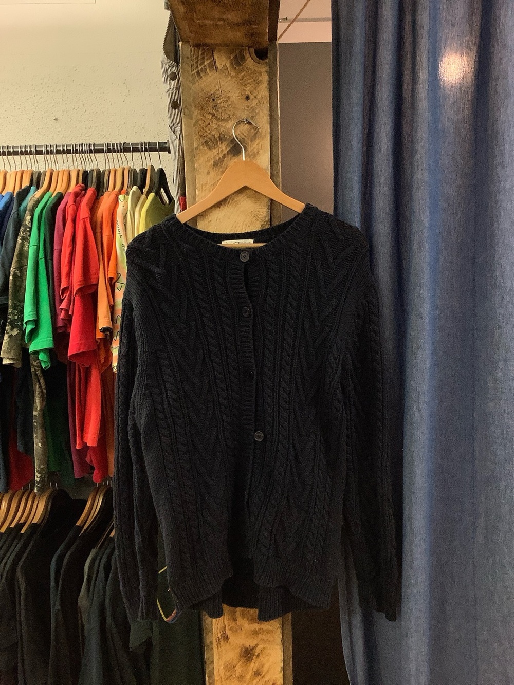 Vintage Cable-Knit black Cardigan Sweater